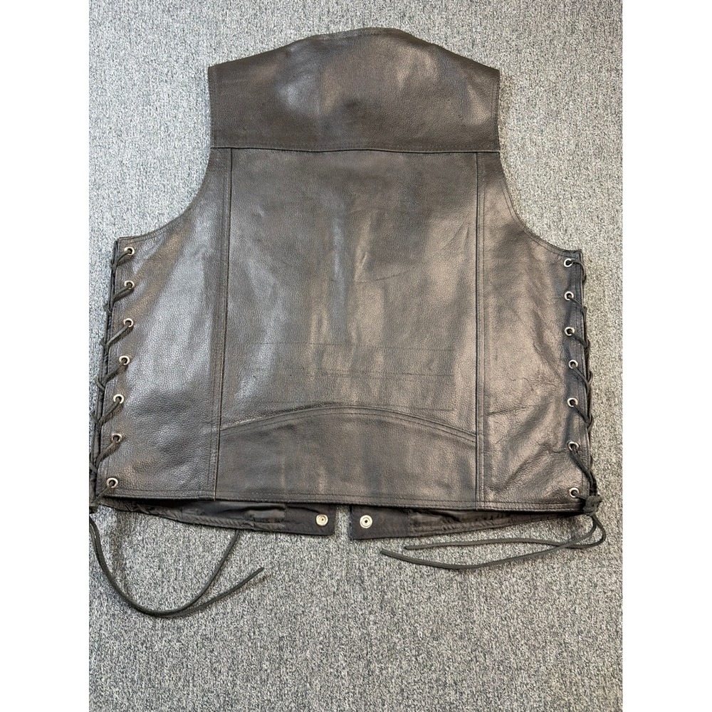 Leather USA Mens Motorcycle Vest Black Leather Side Lace Biker CCW Large L - Picture 4 of 7